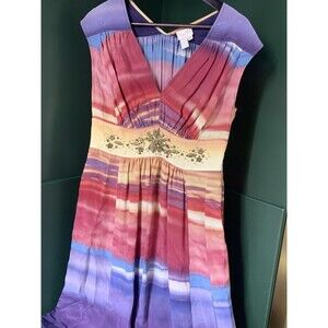 Vintage Tracy Reese Womens Multicolored Stripe Silk Midi Dress Size 12